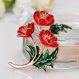 🍏50% OFF/3+...Red Poppy Flower Brooch